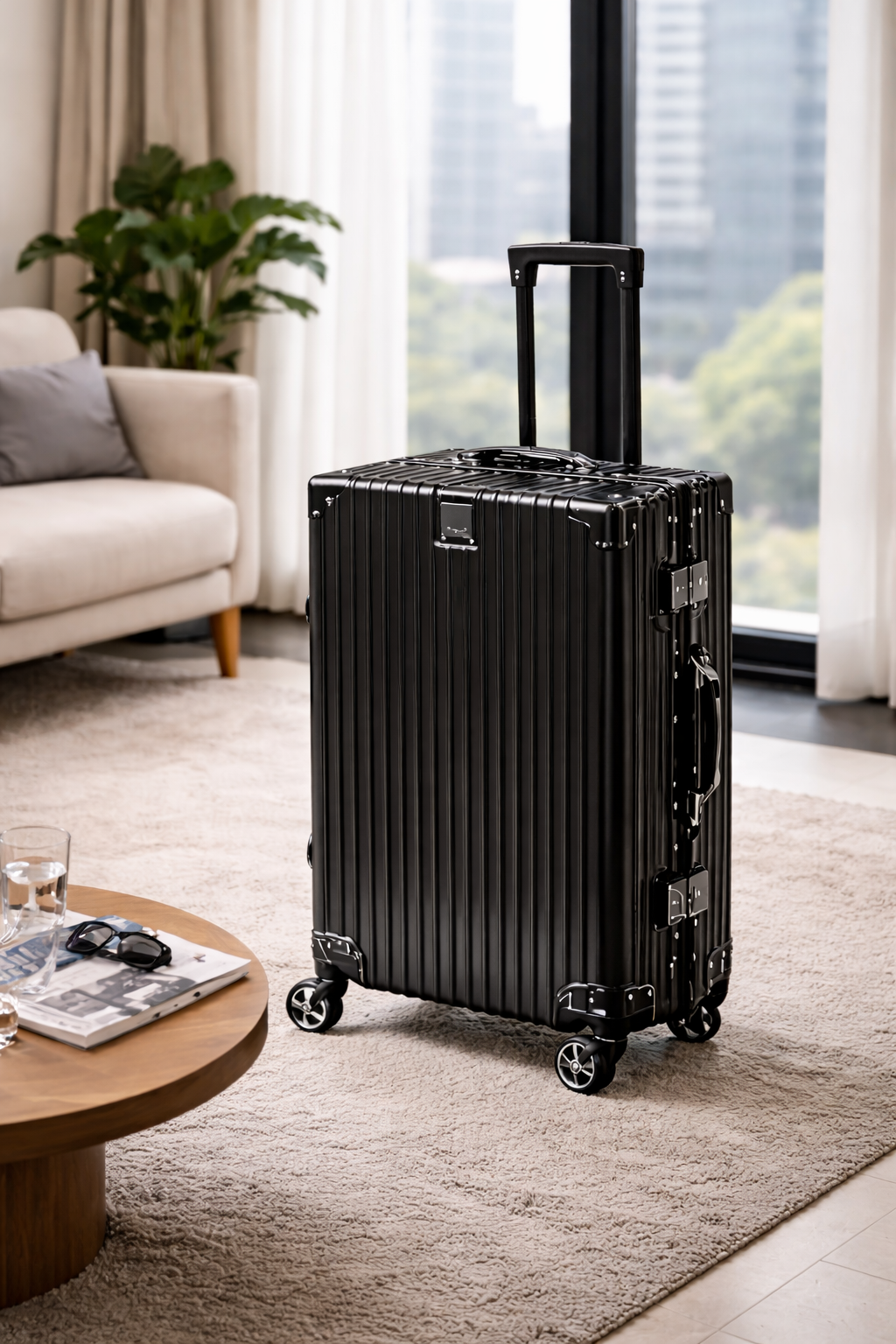 Valise 62 cm en aluminium – VALORIUM – moyenne taille avec roues pivotantes et serrure intégrée